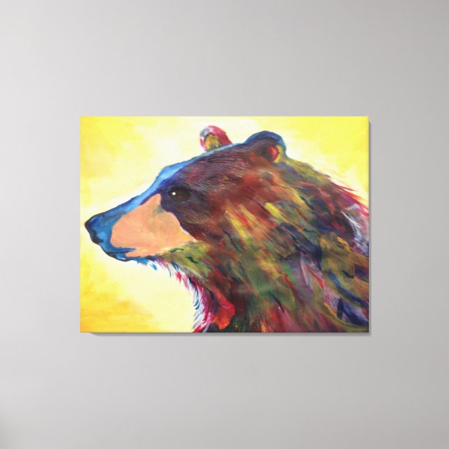 Large Colourful Abstract Bear Art Canvas Print (Front)