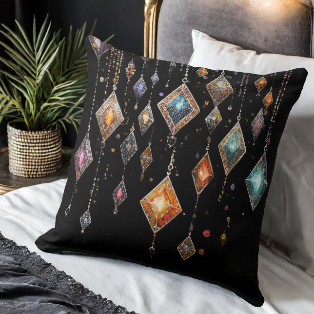 Large Colourful Boho Gems on Black ID1035 Cushion (Creator Uploaded)