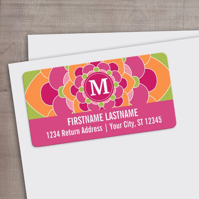 Large Colourful Flower Design with Monogram Label (Custom Address Label)