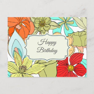 Large Colourful Flowers Happy Birthday  Postcard