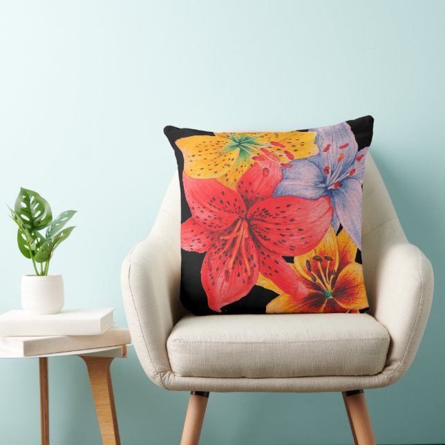 large colourful lily design contempory floral cushion (Chair)