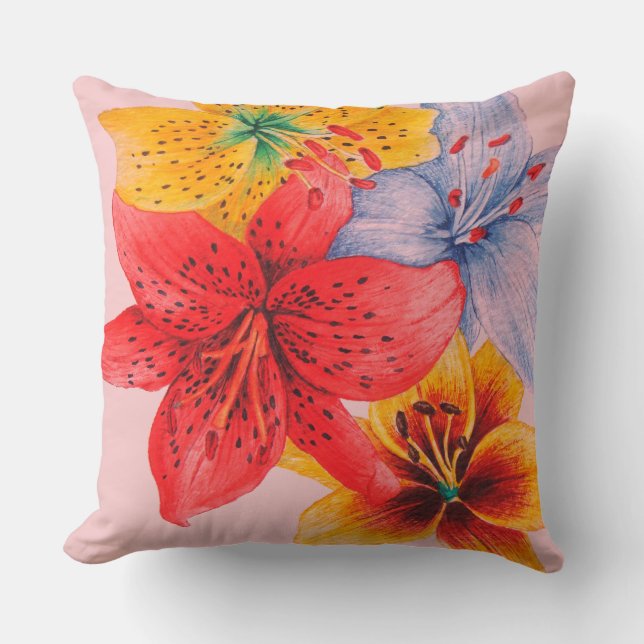 large colourful lily design contempory flower cushion (Front)