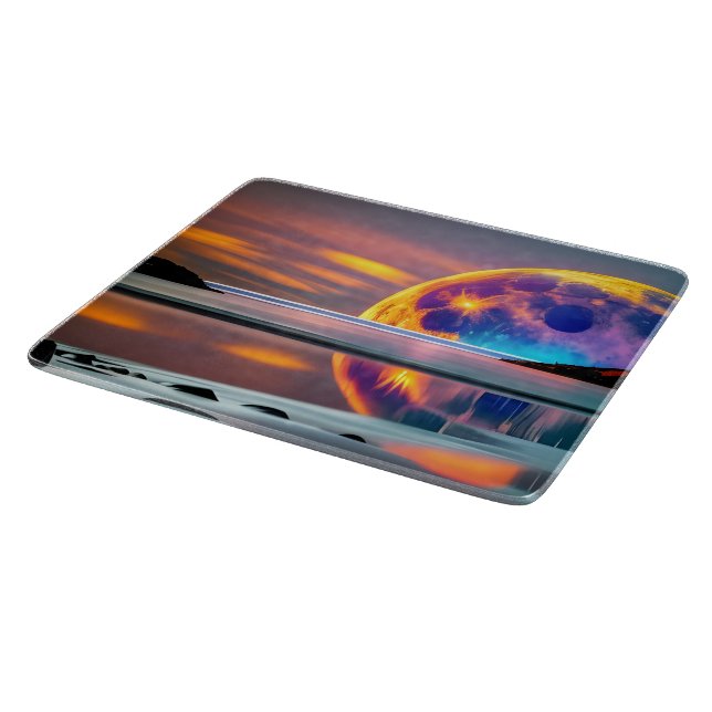 Large Colourful moon rises over water- reflecting  Cutting Board (Corner)