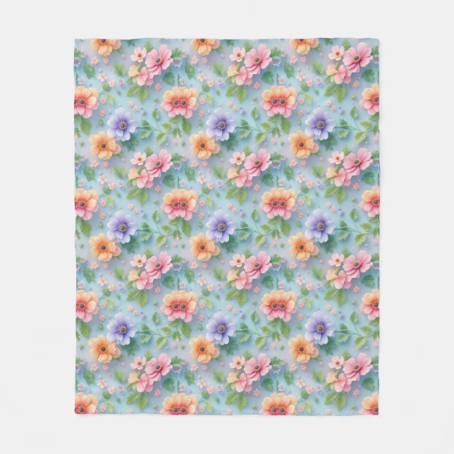 Large Colourful Paper Flowers Fleece Blanket (Front)