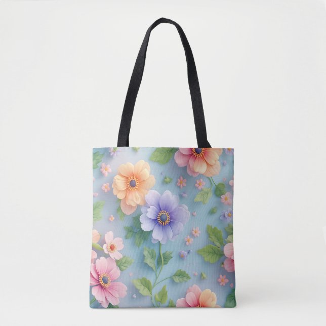 Large Colourful Paper Flowers Tote Bag (Front)