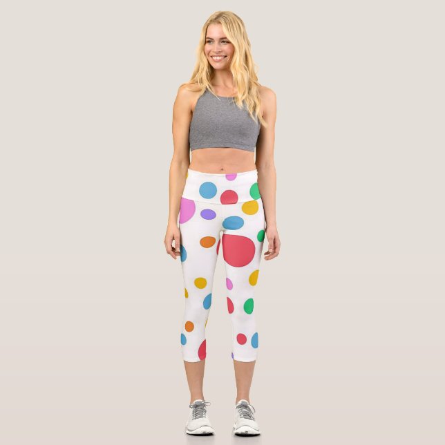 Large Colourful Polka-Dot Capri Leggings (Front)