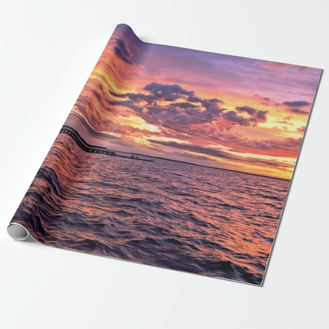 Large colourful sunset over waterbeach,beautiful,c wrapping paper (Unrolled)