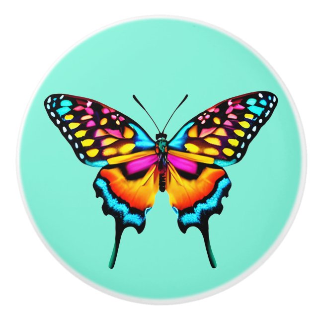 Large Colourful Swallowtail Butterfly Ceramic Knob (Front)