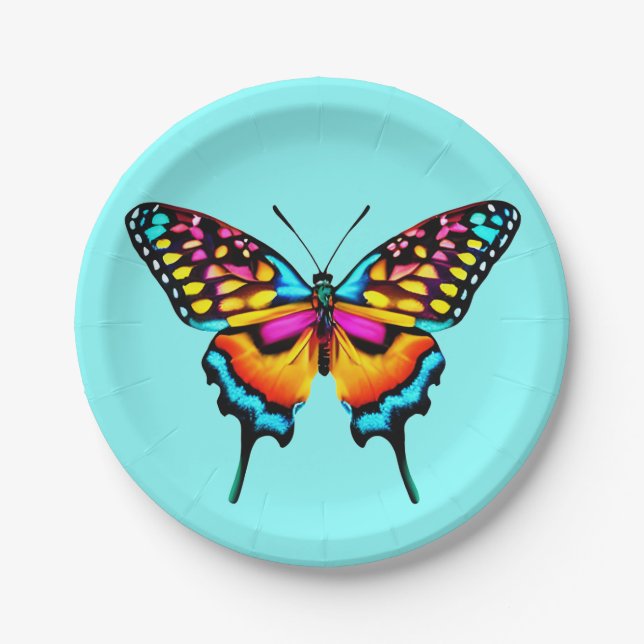 Large Colourful Swallowtail Butterfly Paper Plate (Front)