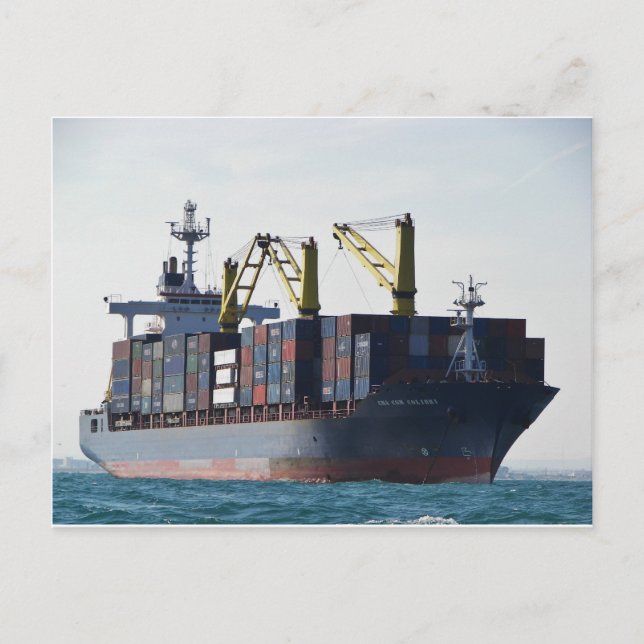 Large Container Ship At Anchor Postcard (Front)