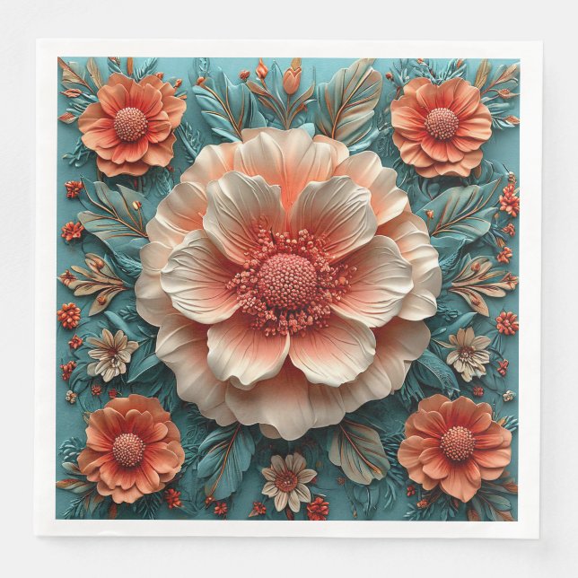 Large Coral Flowers Napkin (Front)