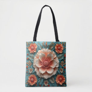 Large Coral Flowers Tote Bag