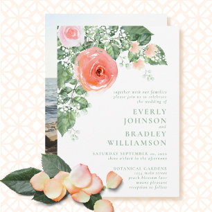 Large Coral Pink Floral Spring Summer Wedding Invitation