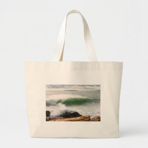 Large Crashing Waves Seascape Acadia National Park Tote Bag