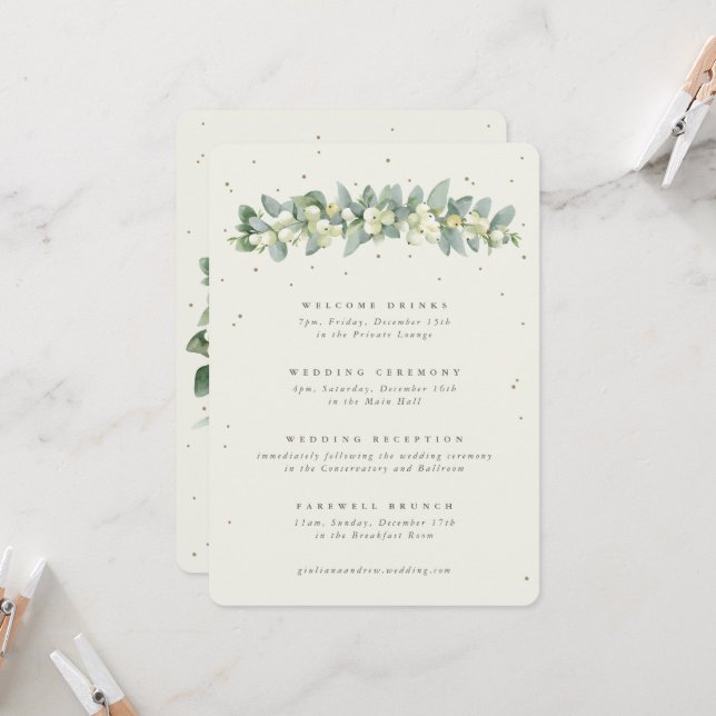 Large Cream Snowberry+Eucalyptus Wedding Itinerary (Front/Back In Situ)