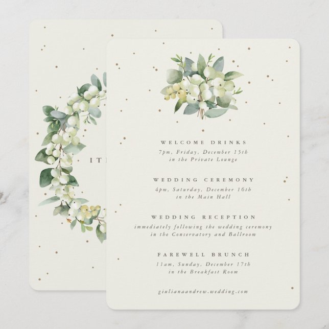 Large Cream Snowberry+Eucalyptus Wedding Itinerary (Front/Back)