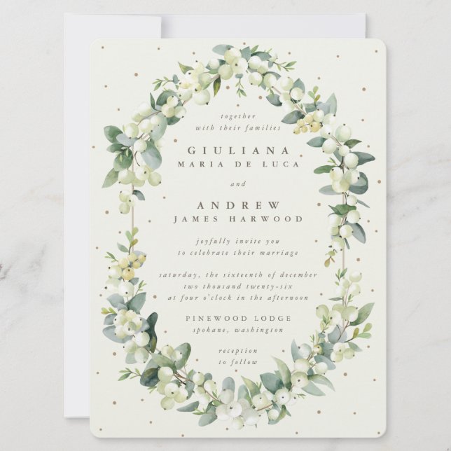 Large Cream Snowberry + Eucalyptus Winter Wedding Invitation (Front)