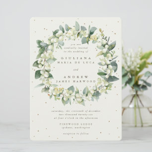 Large Cream Snowberry + Eucalyptus Wreath Wedding Invitation