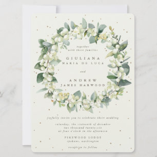 Large Cream Snowberry + Eucalyptus Wreath Wedding Invitation