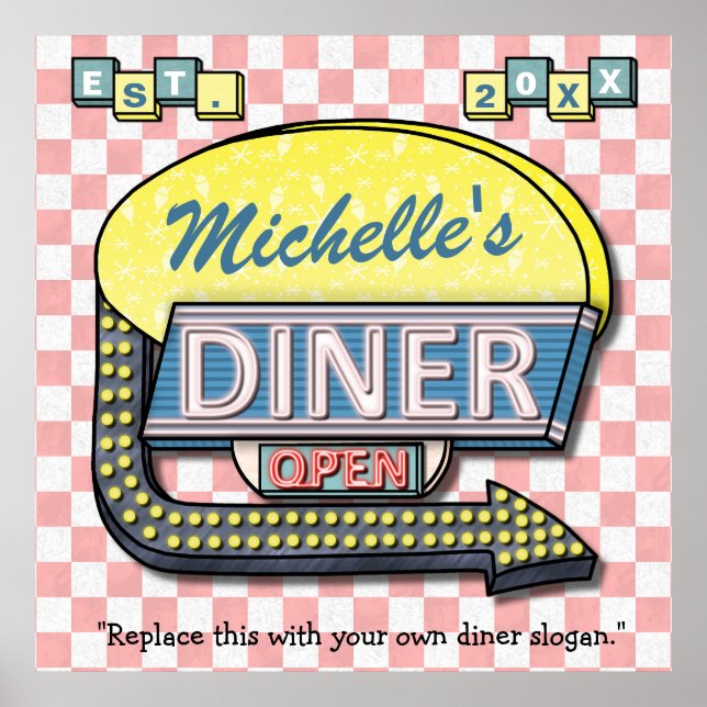 Large Create Your Own Custom Retro 50's Diner Sign (Front)