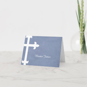 Large Cross Religious Thank You, Blue You Card