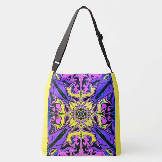large crossbody tote bag bright colours abstract (Back)