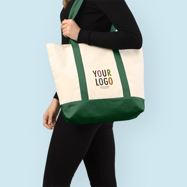 Large Custom Canvas Tote Bag with Logo No Minimum (MISOOK Green Large Tote Bag with Logo)