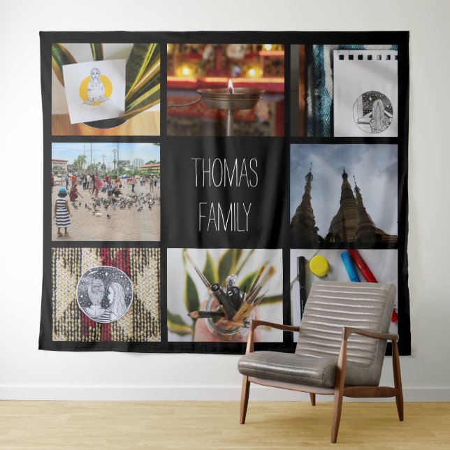 Large Custom Family Photos Name Instagram Collage Tapestry (In Situ (Horizontal))