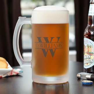 Large Custom Monogram Initial  Frosted Glass Beer Mug