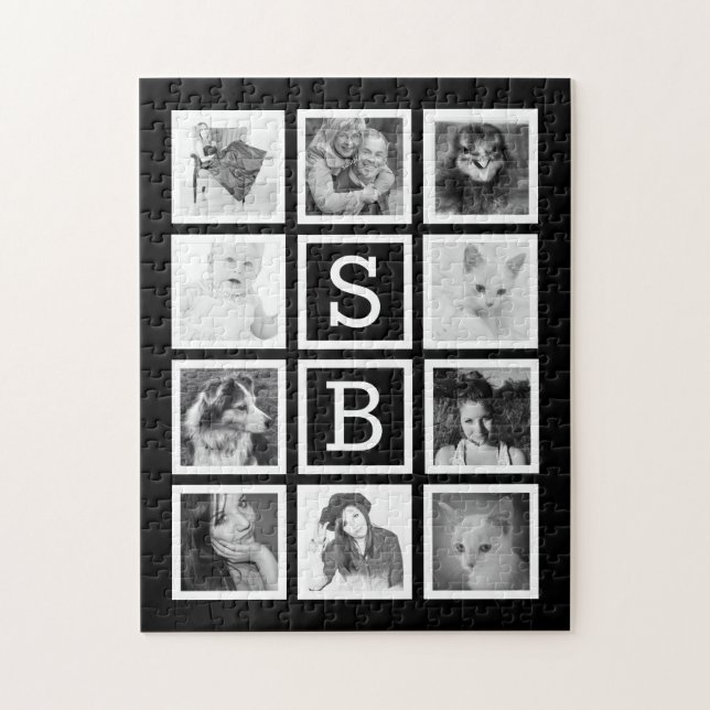 Large Custom Puzzle with Ten Photos and Initials (Vertical)