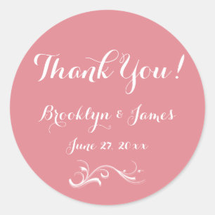 Large Custom Thank You Pink White Wedding Stickers