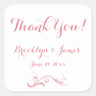 Large Custom Thank You White Pink Wedding Stickers
