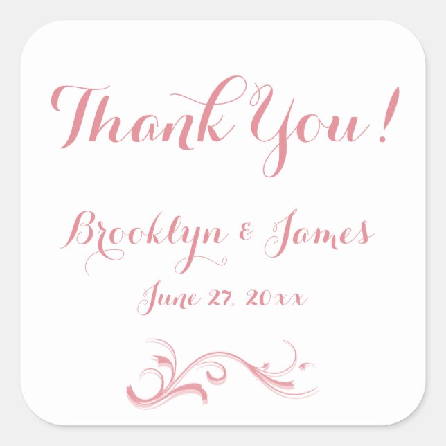 Large Custom Thank You White Pink Wedding Stickers (Front)