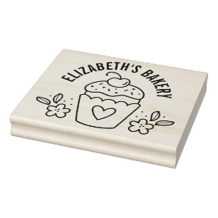 Large Cute Homemade Bakery Logo Cupcake Rubber Stamp
