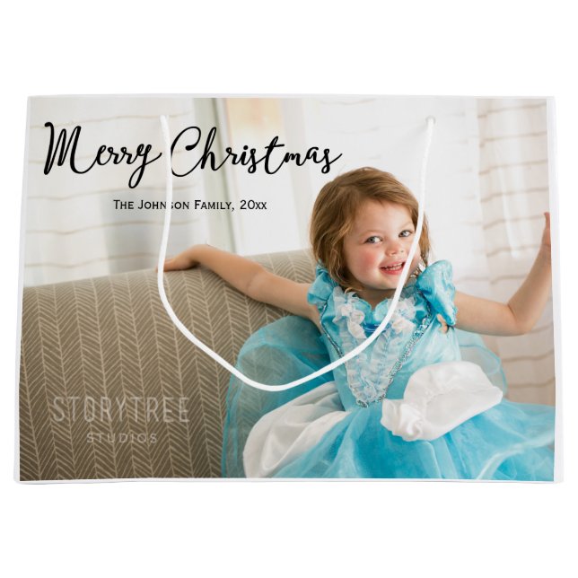 Large Cute Photo Christmas Greetings Gift Bags (Front)
