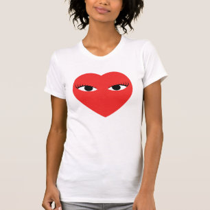 Large Cute Red Heart with Eyes on White T Shirt