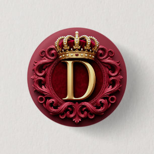 Large D Monogram on Red Velvet 3 Cm Round Badge