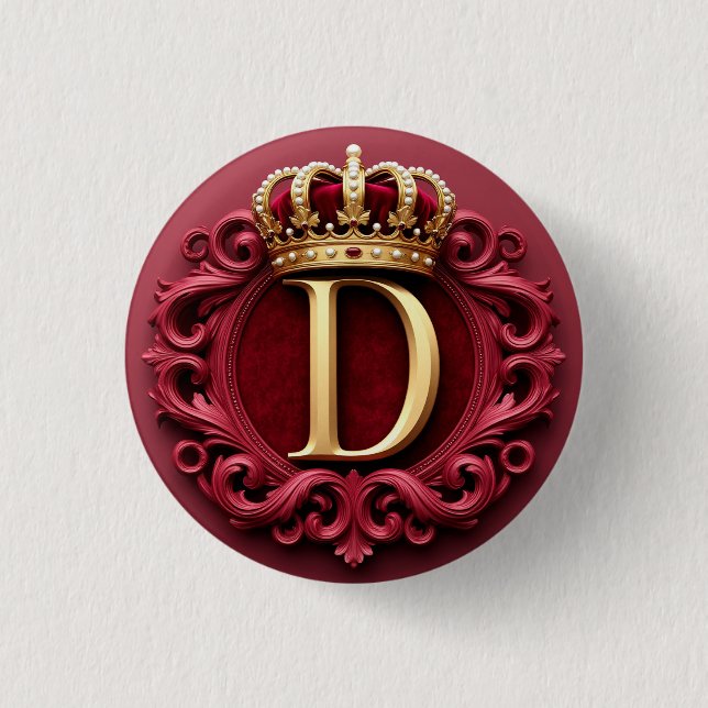 Large D Monogram on Red Velvet 3 Cm Round Badge (Front)