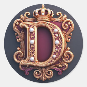 Large D Monogram on Red Velvet Classic Round Sticker