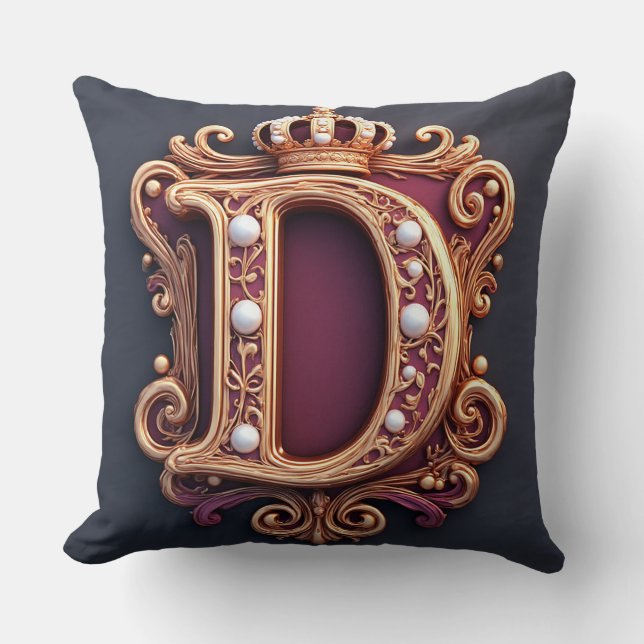 Large D Monogram on Red Velvet Cushion (Front)