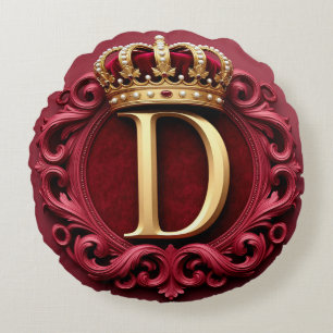 Large D Monogram on Red Velvet Round Cushion