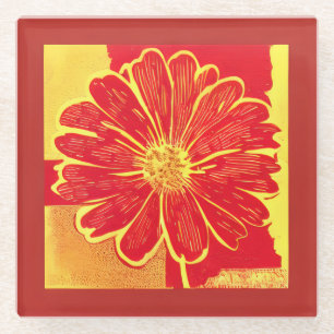 Large Daisy Aster in Red, Yellow and Saffron Glass Coaster