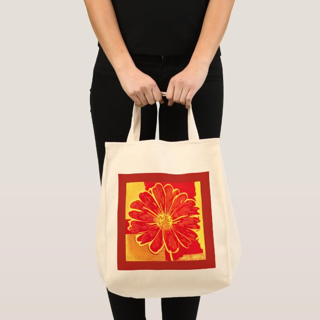 Large Daisy Aster in Red, Yellow and Saffron Tote Bag (Front (Product))