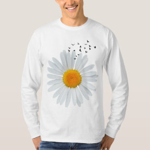 Large Daisy Flower with Flock of Flying Birds.  T-Shirt