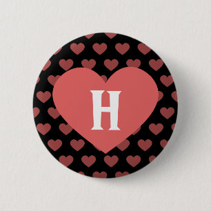 Large Dark Pink Heart Monogram & Black Background 6 Cm Round Badge
