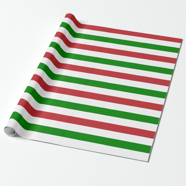 Large Dark Red, Green and White Stripes Wrapping Paper (Unrolled)