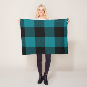 Large Dark Turquoise and Black Buffalo Plaid Fleece Blanket