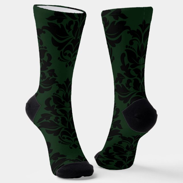 Large Deep Green Damask 1 Socks (Angled)