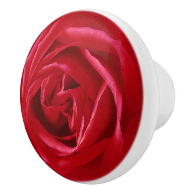 Large Deep Red Rose Print Ceramic Knob (Right)