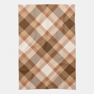 Large Diagonal Plaid Brown, Beige, Copper, and Tan Tea Towel